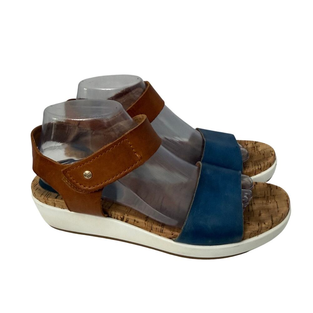 Pikolinos Mykonos Sandals Womens Size 10 Navy Blue Brown Leather Strap 40